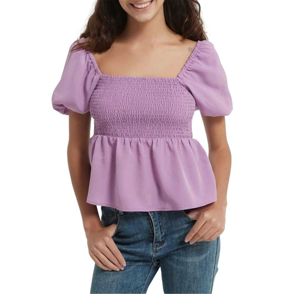 Be You Womens/Ladies Plain Square Neck Puff Sleeve Blouse / Lilac